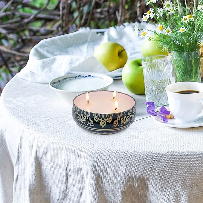 NIKY 3 Packs Large Citronella Candles Outdoor and Indoor, 13.5oz 3-Wick Soy Wax Green Portable Travel Tin Candle for Home Garden Patio Yard Balcony