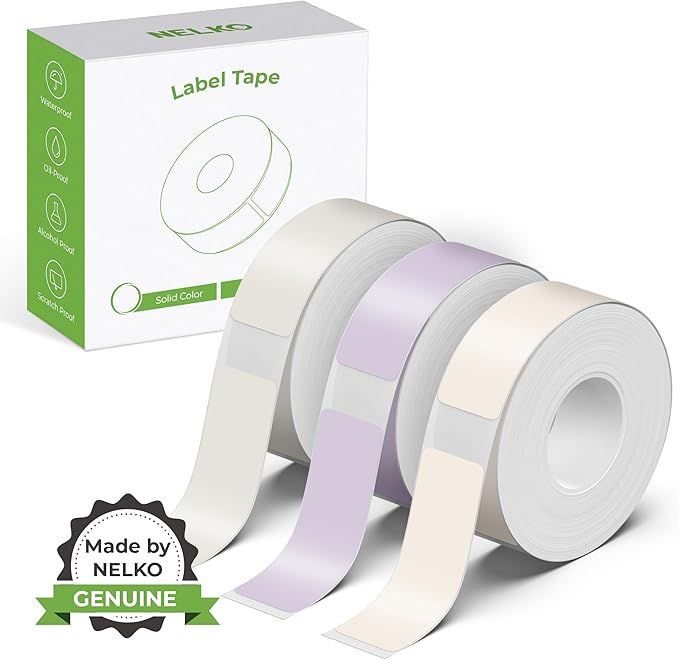 NELKO Genuine P21 Label Maker Tape, Adapted Label Print Paper, 14x40mm (0.55"x1.57"), Standard Laminated Labeling Replacement, Multipurpose of P21, 180 Tapes/Roll, 3-Roll, Beige/Brown/Purple