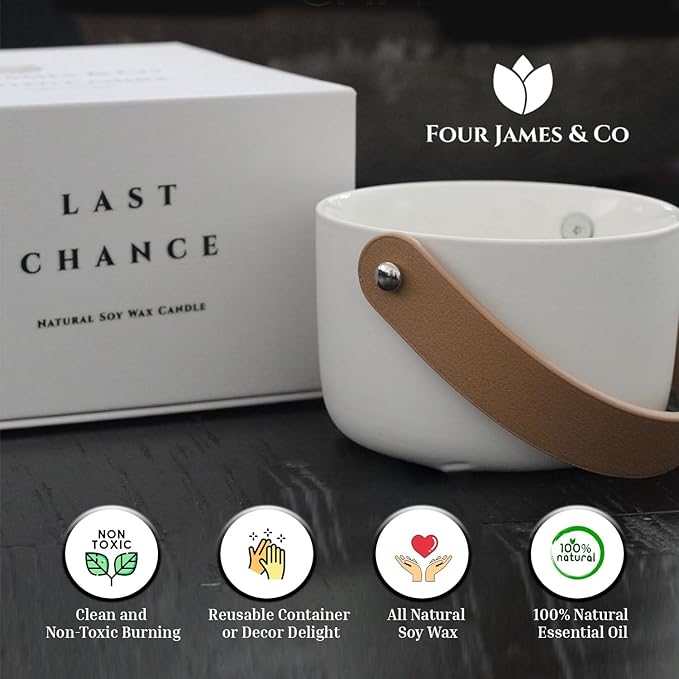 FOUR JAMES & CO Luxury Highly Scented Premium Eco-Friendly Soy Wax 6oz Candles in Modern Giftable Box, Scent:(LastChance)
