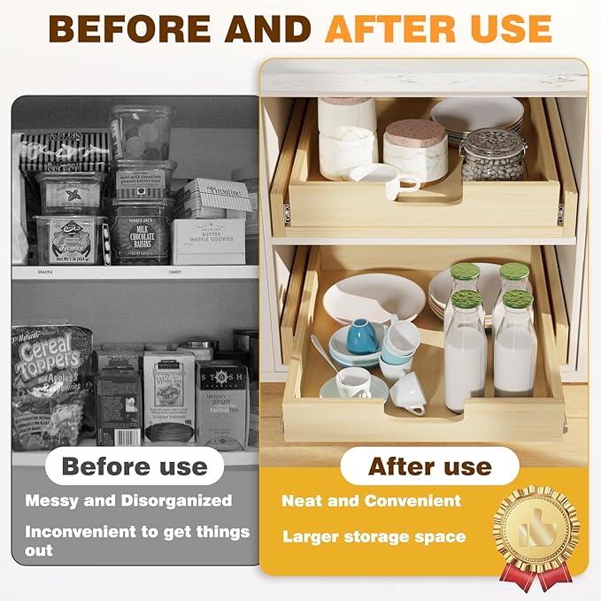 Pullout Cabinet Organizer, 17''W×21''D×3''H Slide Out Shelves for Kitchen Cabinets, Pull out Drawers for Kitchen Cabinets, Pantry, Bathroom, & Storage Organization