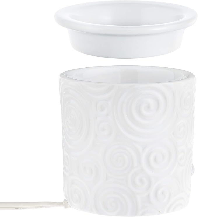 White Swirl Ceramic Candle Warmer Electric with Safety Timer | Automatic Plug in Fragrance Warmer for Scented Wax Melts, Cubes, Tarts | Air Freshener Set for Home Décor, Office, and Gifts