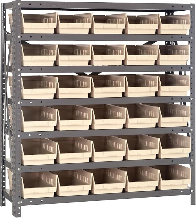 Quantum Storage Systems 1239-102IV Steel Shelving Unit with 4" Shelf Bins, 12" D x 36" W x 39" H, Ivory