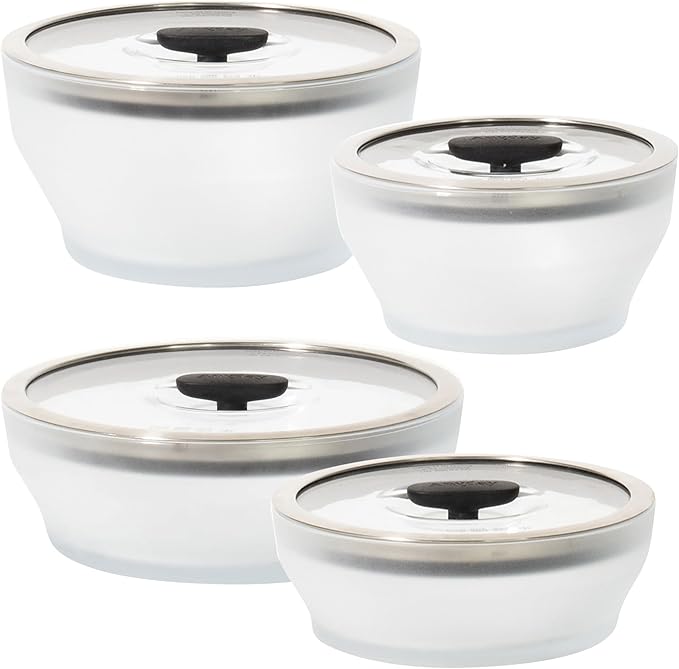 Anyday 8-Pc Microwave Cookware & Glass Food Storage Set with Glass Lids | Plastic-Free Containers | Stackable Airtight Steamer with Vented Lid for Microwave-Safe Reheating & Steaming Vegetables, Rice