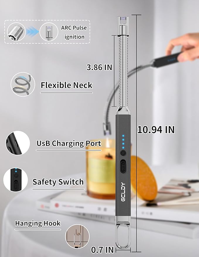 Electric Candle Lighter, Best Stocking Stuffers 2025 for Women Men Adults, Birthday Gift for Women Wife Mom Sister Nana Men, Long Rechargeable Lighter for Candle Grill Home Kitchen BBQ Camping