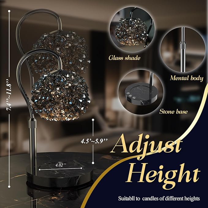 Luxury Candle Warmer Lamp with Timer & Dimmable Brightness, Crystal Gemstone Shade & Premium Base - Adjustable Wax Melt Warmer for Home Decor