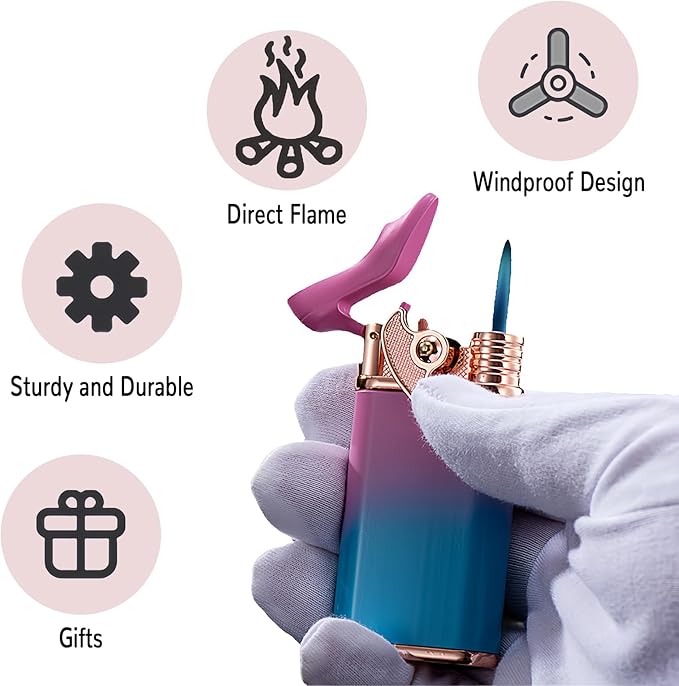 Cute Pretty Lighter Butane, Soft Flame Lighter Fashion Nice Lighters, Unique for Women Candles Gift Camping BBQ (No Butane Fule) (30#)