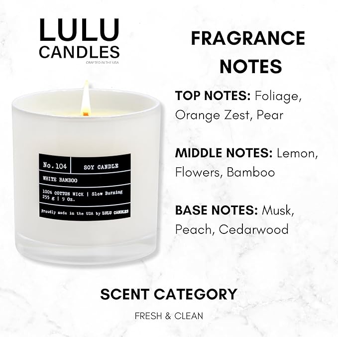Lulu Candles | White Bamboo | Luxury Scented Soy Jar Candle | Hand Poured in The USA | Highly Scented Long Lasting (9 Oz.)