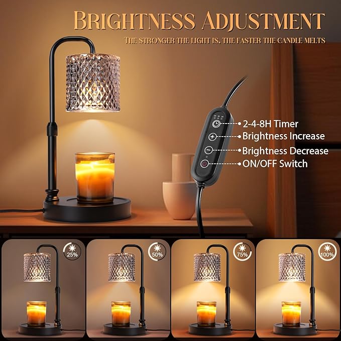 Candle Warmer Lamp with Timer &Dimmer, Adjustable Height Candle Wax Warmer Warming Lamp with 2x50W Bulbs for Scented Candles for Housewarming Bedroom Home Decor Mom Women