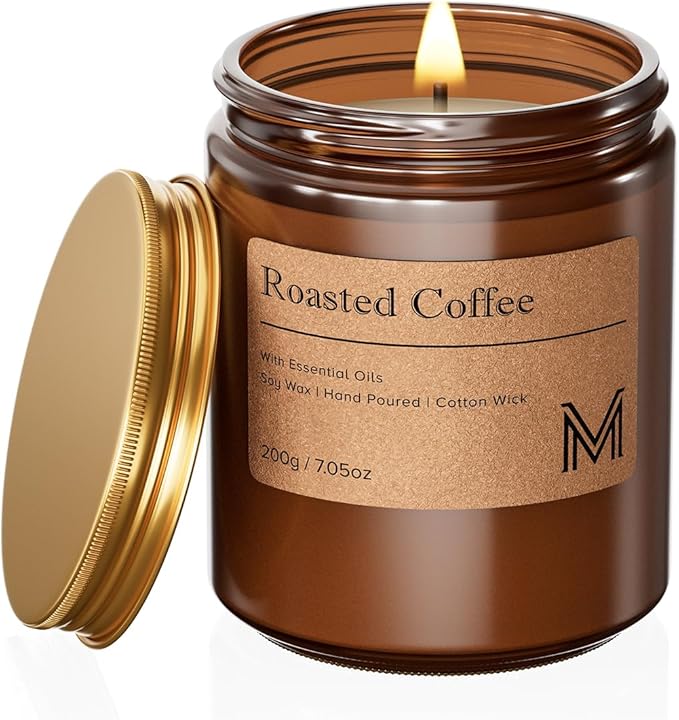 M&SENSE Roasted Coffee Scented Christmas Candle Gift, Aromatherapy Candle Set for Women, Soy Wax Candles Home Scented, Long Lasting Amber Jar Candles Gift for Christmas, Thanksgiving, Holiday