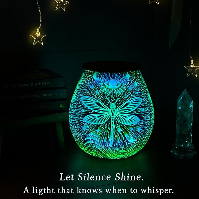 Leyoue 3D Glass Fireworks Electric Wax Melt Warmer with PTC Heating Plate 7 Colors LED Changing Light Wax Burner Melter Fragrance Warmer for Home (Dragonfly)
