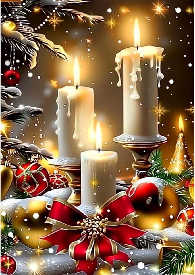 SENQAO Candles Diamond Art Kits for Adult, Christmas Candles Diamond Painting Kits for Beginners, DIY Full Drill Winter Holdiay Rhinestone Diamond Dots Gem Painting Art Craft Home Decor 12 x16 Inch