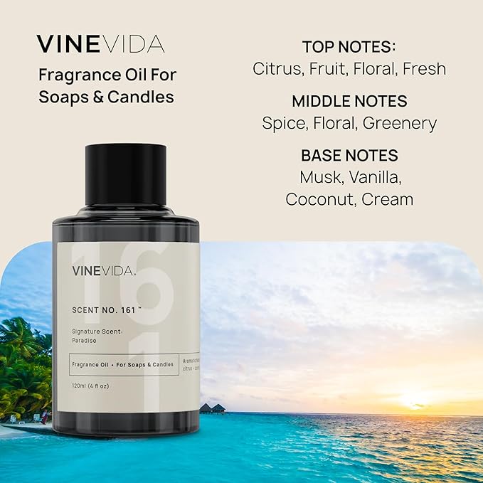 VINEVIDA [4 oz] Paradise; Fragrance Oil for Candle Making and Soap Making - Premium Candle Scents for Soy Candles