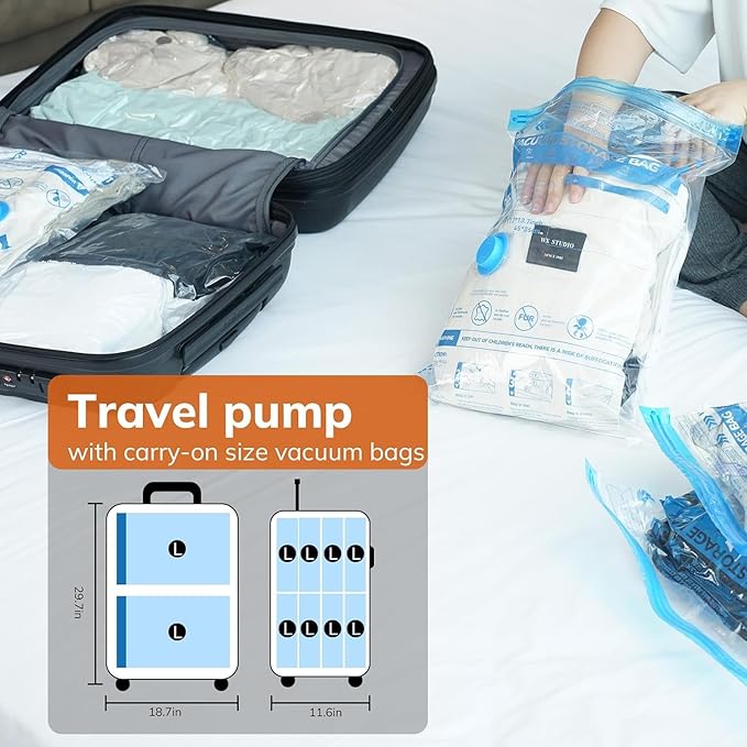 Vacuum Storage Bag with Cordless Electric Air Pump, 8 Pack(17.7 * 13.7 in) Double Zip Seal Space Saver Bag, Vacuum Sealer Bags for Travel and Outdoor Storage