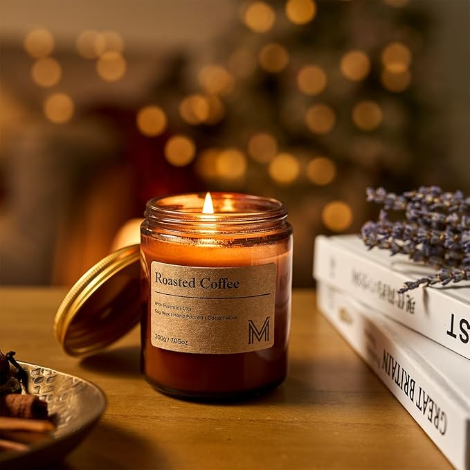 M&SENSE Roasted Coffee Scented Christmas Candle Gift, Aromatherapy Candle Set for Women, Soy Wax Candles Home Scented, Long Lasting Amber Jar Candles Gift for Christmas, Thanksgiving, Holiday