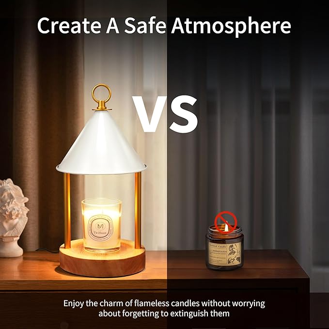 OGACFO Candle Warmer Lamp with Timer and Dimmable, Birthday Gifts Women Mom, Flameless Wax Warmer with Anti-Scald Bi Metal Shade for Jar Candles, Includes 2 Bulbs, Home Decor (White)