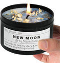 NEW Moon Handmade Candle, New Beginnings, Ritual Energy Gift, Intention De-Stress Good Fortune, Success Protection, Meditation, Moonstone, Soy Wax (8oz)