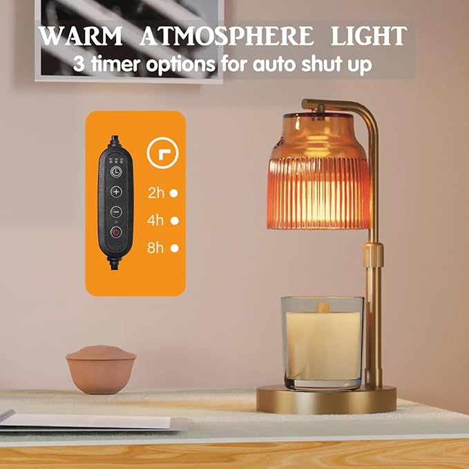 Candle Warmer Lamp with Timer Dimmer,Adjustable Height with 2 Bulbs,Birthday Gifts for Women,for Jar Candles Home Decor,Gold