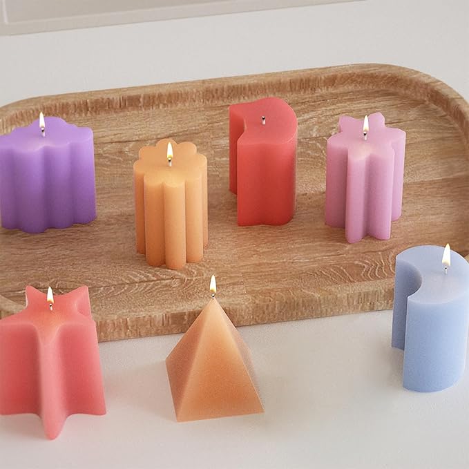 6 Pack Candle Molds for Candle Making, Moldes para Velas, Pillar Candle Mold, 3D Geometric Shape Silicone Candle Mold for DIY Scented Candle, Soy Wax, Cake, Soap, Resin Casting Craft Making