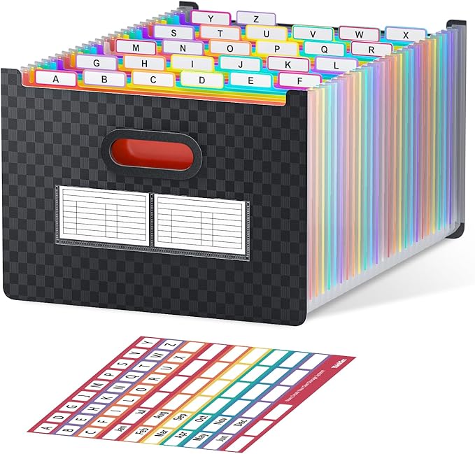 ThinkTex 26 Pockets Expanding File Folder, Upright & Open Top, A-Z Colorful Tabs, Larger Capacity Accordian Folder, Letter/A4 Size for School, Home and Office
