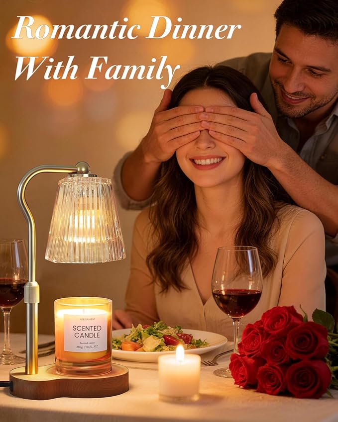 Candle Warmer Lamp, Wax Melt Warmer with 2 Bulbs for Scented Jar Candles, with Timer Dimmer Adjustable Height, Home Decor Gift for Girl Friend Mom Sister Women, No Flame No Smoke Warming Light, Amber