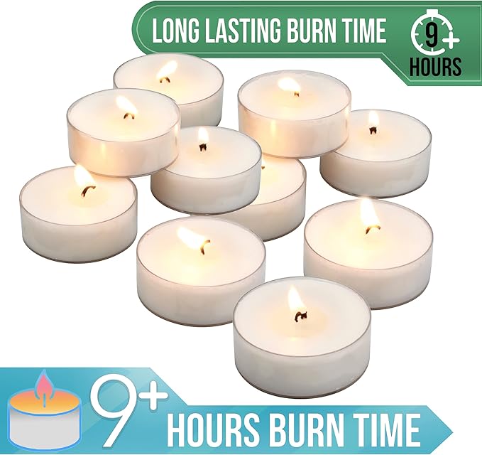 Stonebriar 40 Pack Unscented Mega Oversized Clear Cup Tea Light Candles with 9 Hour Extended Burn Time