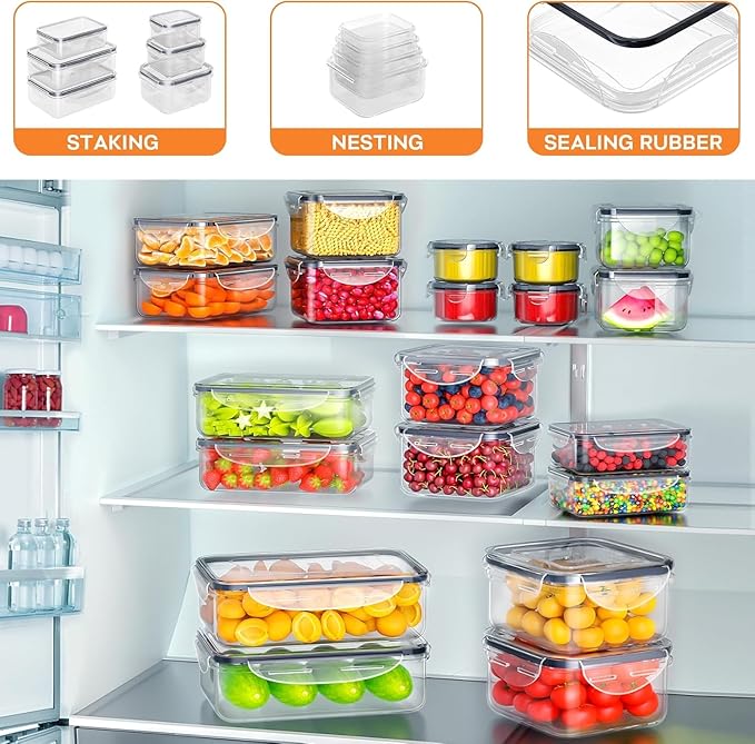AISOON 40 Pcs 85oz Food Storage Containers with Lids, Airtight BPA-Free Leakproof Reusable Kitchen Containers, Freezer Safe Meal Prep & Pantry Organizer Set, Microwave & Dishwasher Safe
