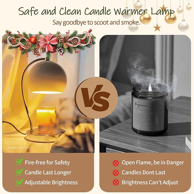 Modern Candle Warmer Lamp, Wide Base Candle Warming Lamp with Timer and Dimmer, Adjustable Wax Burner Light Top Down for Wax Melting, Home Art Decor (White)