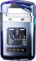 Advanced Small Electric Lighter Double Arc Flameless Rechargeable Windproof with Transparent Shell and LED Display,Silver-Black Color
