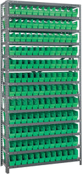 Quantum Storage Systems 1275-100GN Solid Heavy Duty 13 Shelves 144 Economy Green Bins 75" H x 36" W x 12" D