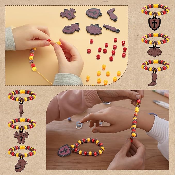 Tondiamo 24 Sets Put on the Whole Armor of God Craft Kits Religious Beads Bracelet with Shield Sword DIY Christian Jewelry Crafts for Home Classroom VBS Sunday School Activities Party Decorations