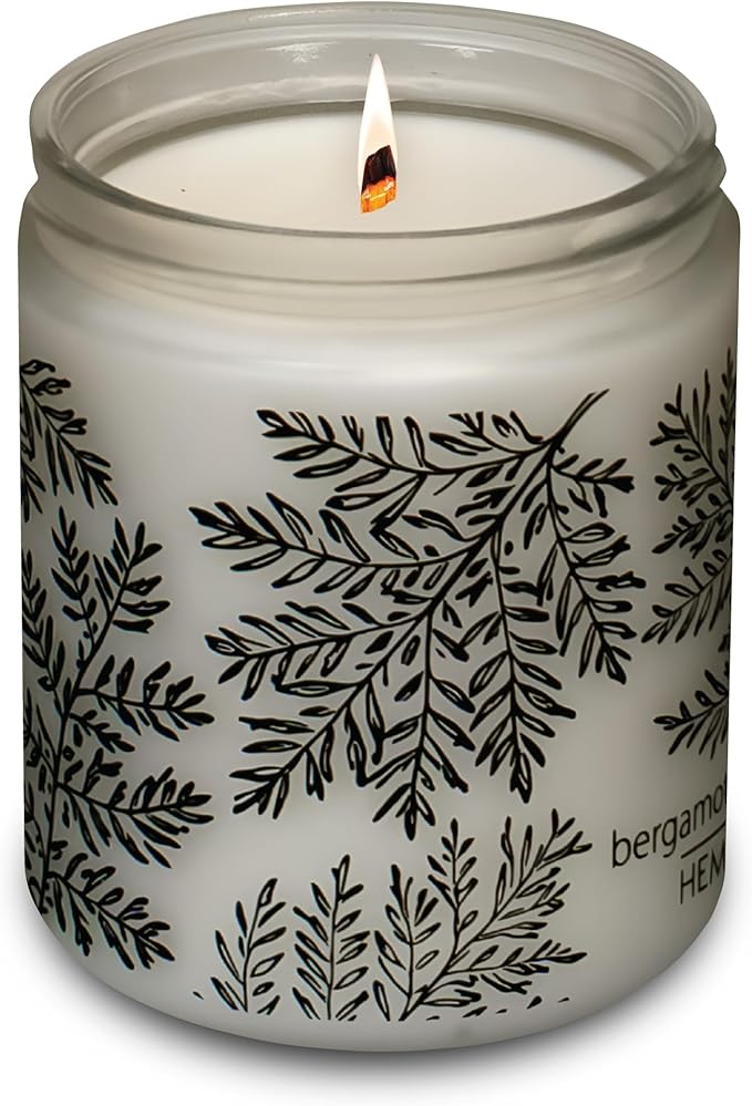 Hemlock Park Frosted Glass Wood Wick Candle Handcrafted with Natural Coconut Wax (Standard 8 oz, Bergamot Cedar)