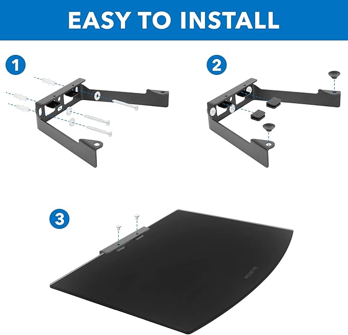 Mount-It! Floating Wall Shelf – Tempered Glass Media Shelf for Cable Box, DVD Player, Gaming Consoles (PS5, Xbox, Roku), Projector – Wall-Mounted w/Steel Frame, Cable Management, 22 lb Capacity