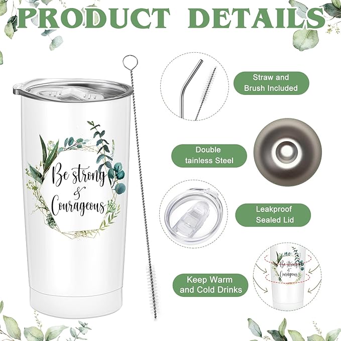 Sieral 3 Pcs Christian Easter Gift Set for Women 20oz Tumbler, Prayer Candle & Bible Verse Makeup Bag, Inspirational Religious Church Faith Birthday Gift for Mothers Day Mom(Be Strong and Courageous)