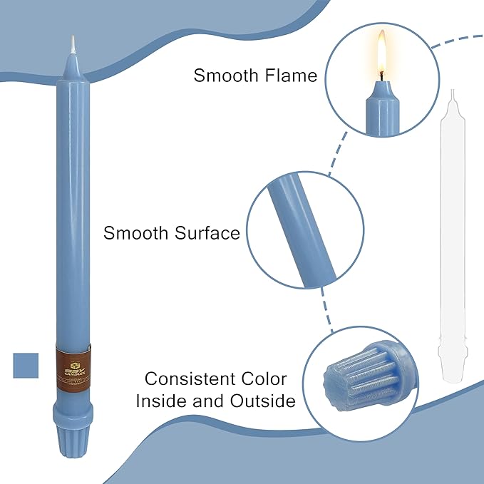Dusty Blue Candlesticks 10 Inch Handmade Dripless Taper Candles Unscented Colored Candle Set, Pack of 4 - Up to 8 Hours Burn