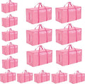 16 Pack-Extra Large Heavy Duty Moving Bags - Waterproof Storage Totes with Handles & Zippers, Foldable for College Dorm, Storage (Pink)