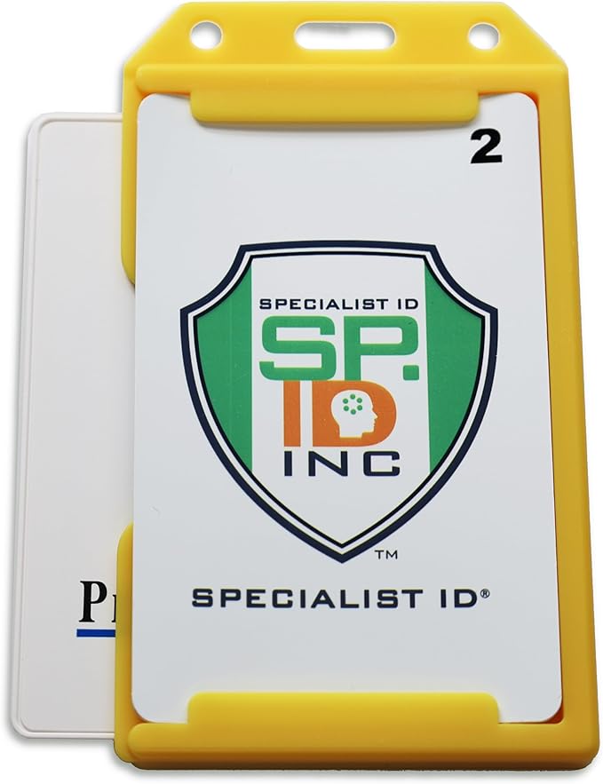 Heavy Duty 2-Sided Rigid Multi Card Holder - Hard Plastic Vertical ID Badge Holders for 2 Standard or Thick Prox Cards, Fuel Card, CAC, Work Badge by Specialist ID, Sold Individually (Yellow)