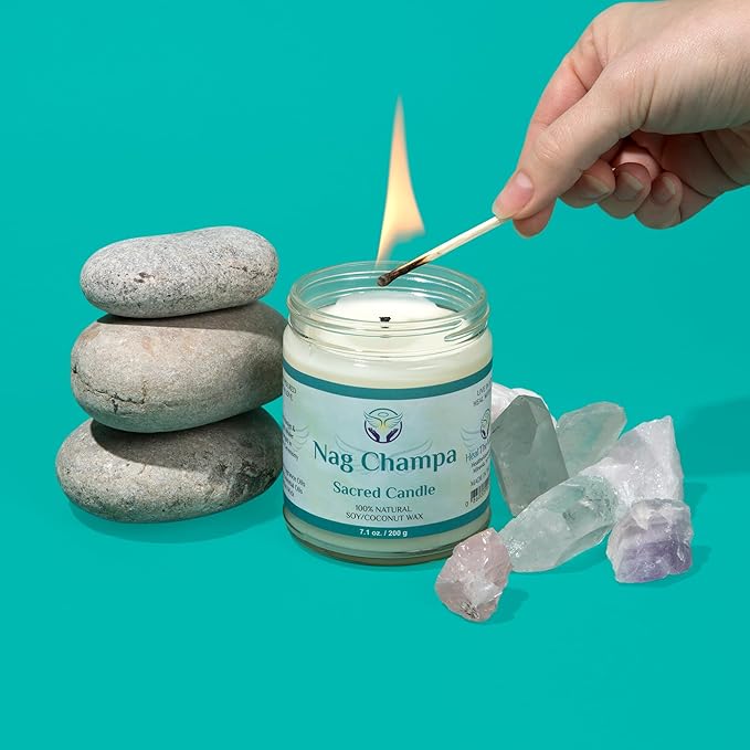 White Sage Candles for Cleansing House Chakra Healing | Energy Cleansing Smudge Candle | Natural Aromatherapy Candle | Sage for Cleansing House Negative Energy (7 oz) (Nag Champa)