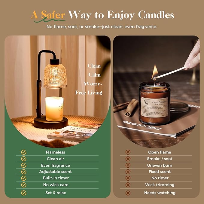 Candle Warmer Lamp with Timer Dimmer, Adjustable Height Wax Melt Warmer for Jar Candles, Housewarming Gift, Birthday Mother's Day Valentines Gifts for Women Mom Sister Wife Bedroom New Home Room Decor