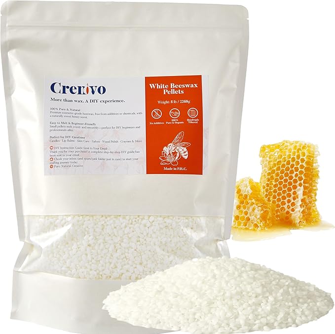 Crenovo White Beeswax Pellets 5 LB, 100% Pure Natural Quadruple Filtered Beeswax for Candle Making, DIY Lip Balm and Skin Care, Cosmetic Grade Beeswax for Lotion, Soap, Body and Hair Care DIY Creams
