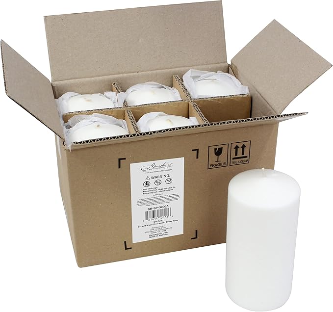 Stonebriar Unscented White Tall Pillar Candles, 65 Hour Burning Candle Pillars, Perfect for Decor, Weddings, Emergencies 3" X 6", 6 count