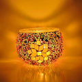 Turkish Mosaic Candle Holder Kit Glass Base Cover + Mosaic Glass Pieces & Beads Create Your Own Creative Glass and Garden Craft Make Table Tea Light Holder for Adult Teenager Familie and Couple