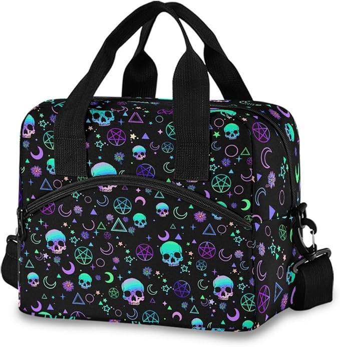 CBBYY Magic Skull Lunch Bags for Women Men, Reusable Insulated Lunch Box, Adjustable Shoulder Straps Tote Lunch Bag for Work Picnic School