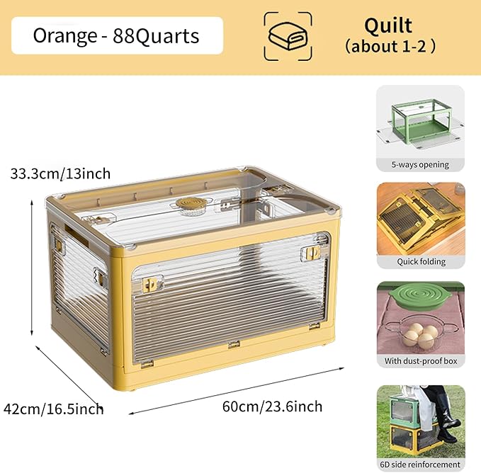 3-Pack Stackable Storage Bins, 83-Liter Collapsible Organizers with 3 Lids, Wheels, Foldable Collapsible Box for Outdoor Camping, Orange