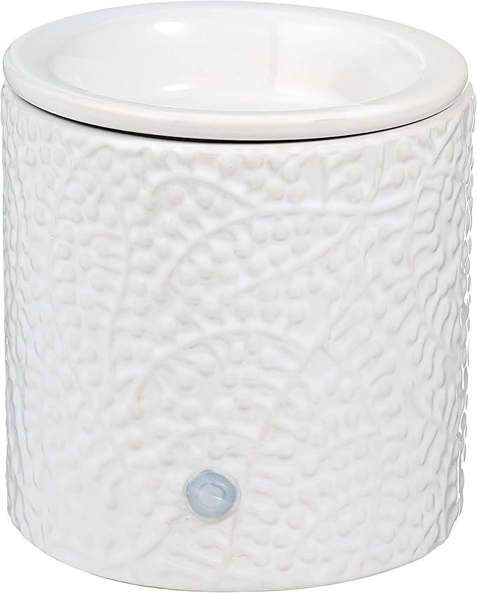 White Leaf Ceramic Candle Warmer Electric with Safety Timer | Automatic Plug in Fragrance Warmer for Scented Wax Melts, Cubes, Tarts | Air Freshener Set for Home Décor, Office, and Gifts