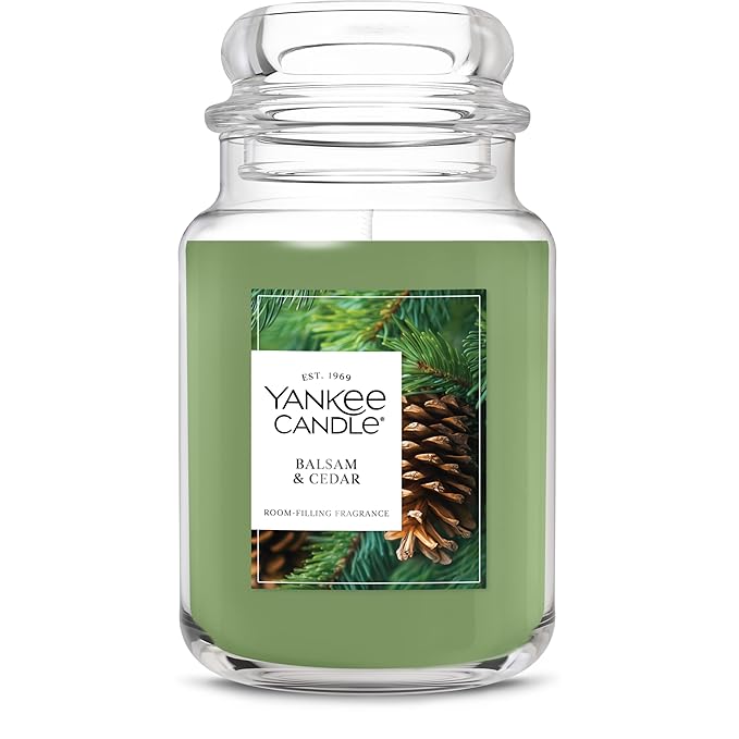 Yankee Candle Balsam & Cedar, Scented Candle, 22oz Large Jar with up to 150 Hour Burn Time, Giftable