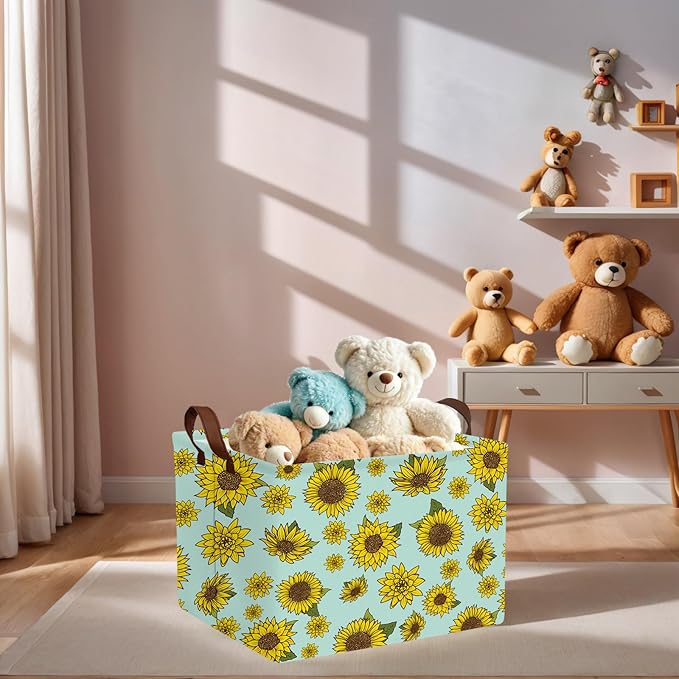 Cute Rectangle Storage Basket Nursery Room Decor Gift Basket (Sunflower)