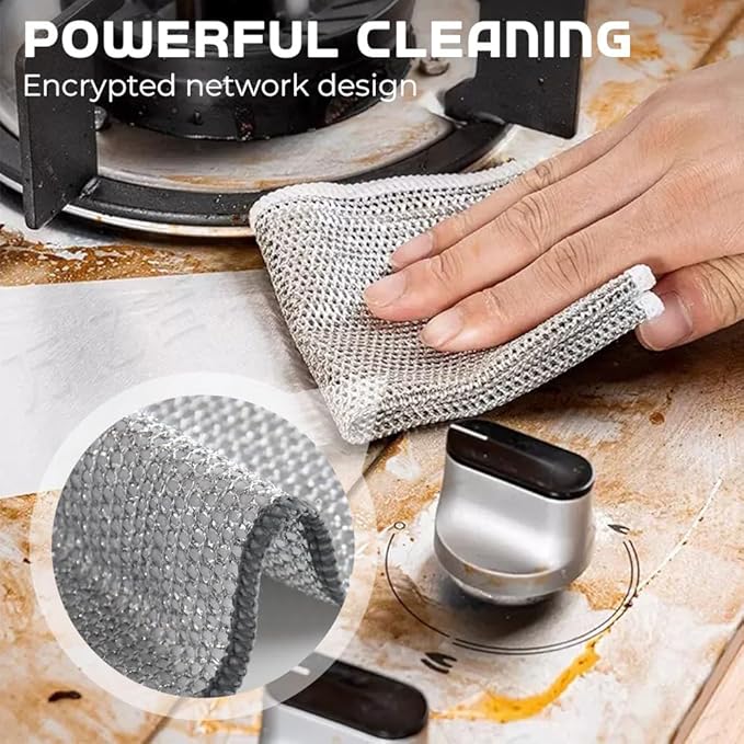 Pousbo Multipurpose Wire Dishwashing Rags, 2024 New Metal Wire Dishwashing Cloths Towels Scrubs Cleans, Premium Scrubbing Wire Dishwashing Rags Non-Scratch Wire Dishcloth for Dishes, Sinks(5)