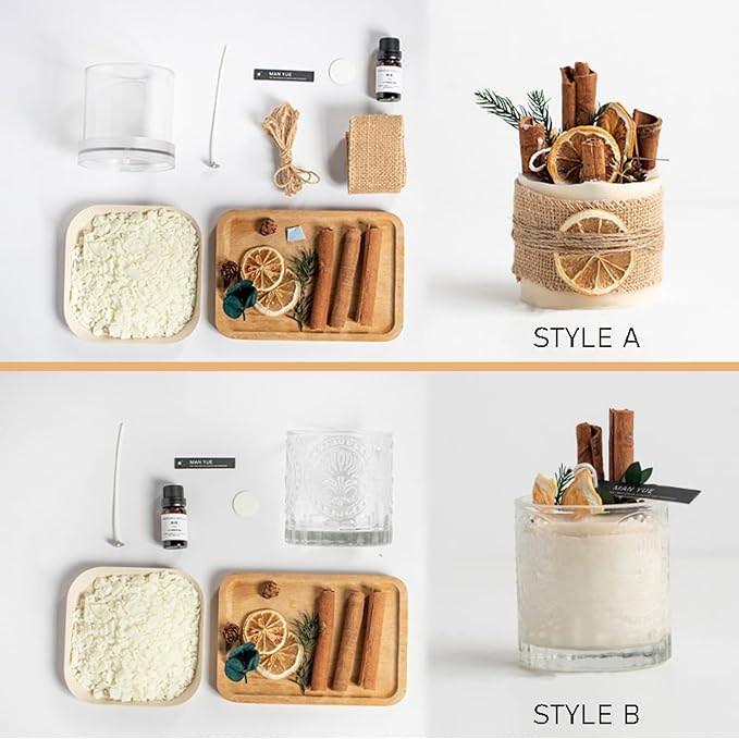 SimpleVibesXinPuwei DIY Lemon Cinnamon Pillar Wax Material Kit - Festive Handmade Activity Scented Wax Crafting Set (B)