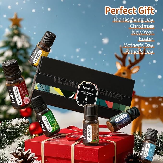 6 Pack Essential Oil Gift Set, Premium Fragrance Essential Oil for Diffuser, Home Care, Humidifiers, Air Purifier, Water soluble Essential Aromatherapy Oil for Relax Travel Sleep Mood 10ml / 0.34fl.oz