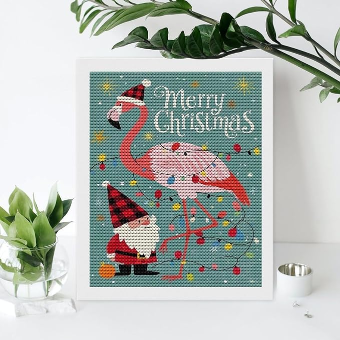 AIVKIEJK Diamond Painting Kits for Adults - Festive Flamingo Christmas Santa Hat Painting DIY 5D Full Drill Diamond Dots Paintings with Diamonds Gem Art and Crafts Home Decor 16"x20"